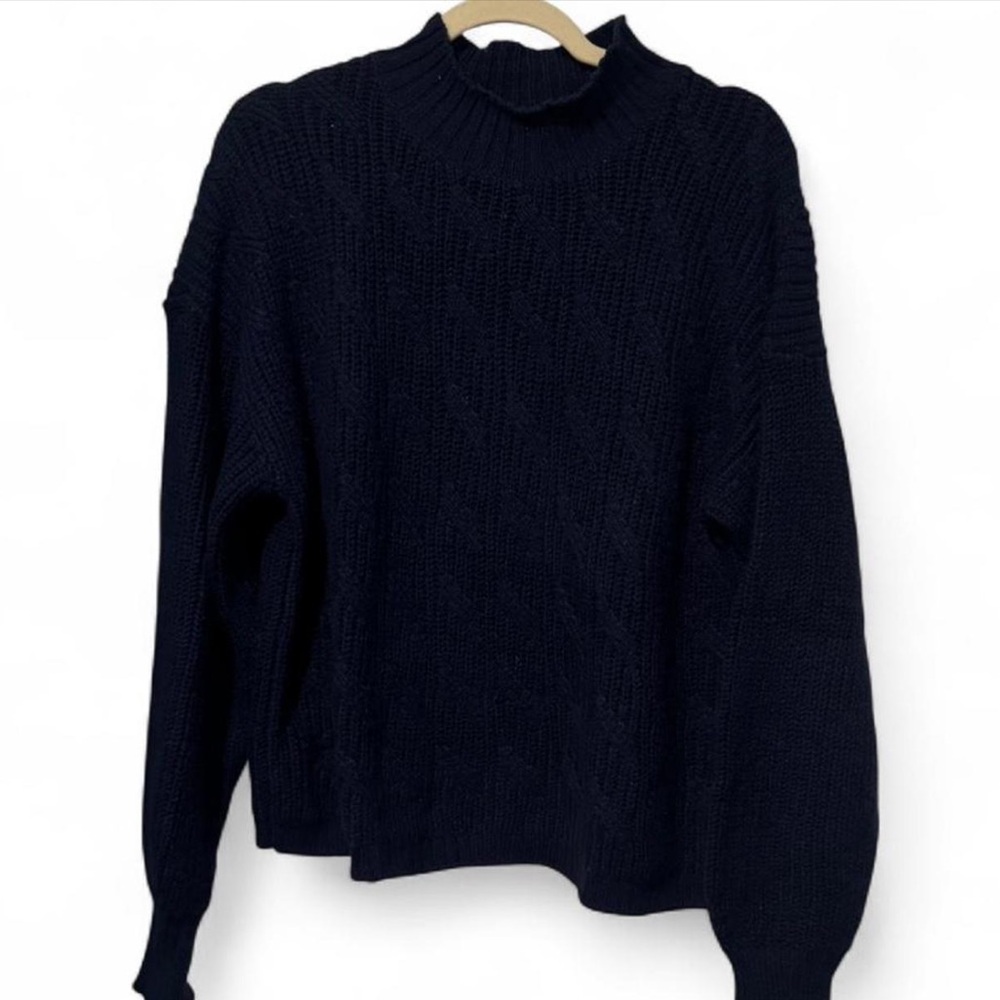 J.Crew Navy Chunky Knit Mock Neck Sweater – Size L